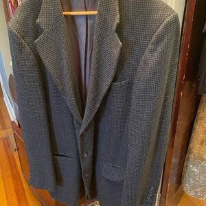 Oscar de la Renta Men's Navy Houndstooth Blazer - Classic Tailored Jacket 46L